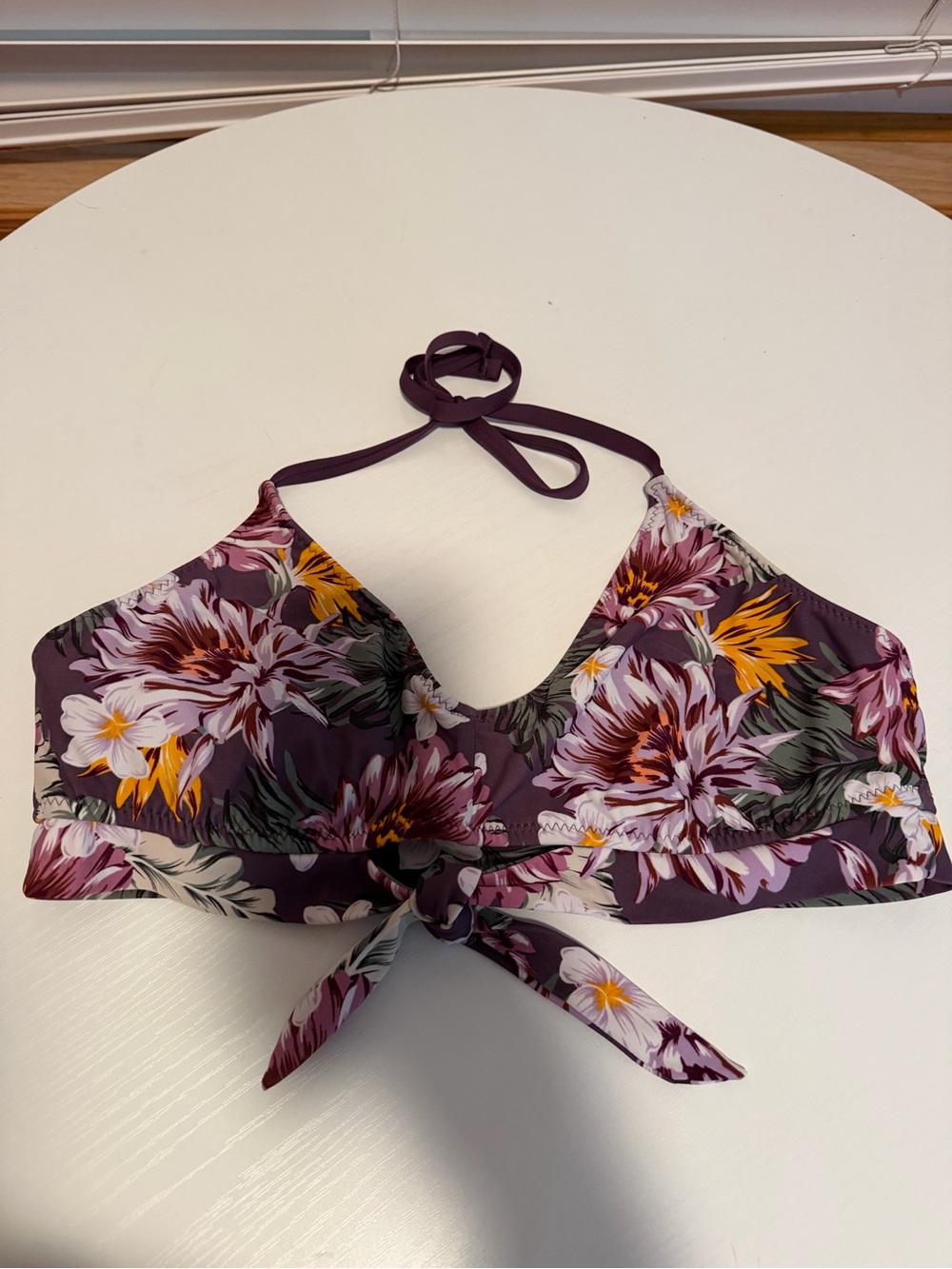 Kona Sol Purple Floral Halter Swim Top with Orange Accents -  XL
